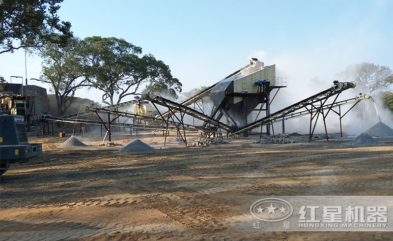 紅星用戶小型反擊破碎沙生產(chǎn)線現(xiàn)場(chǎng)